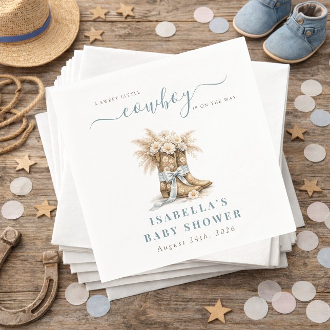 Servilleta De Papel A little Cowboy Western Boots Blue Coquette Bow  (Subido por el creador)