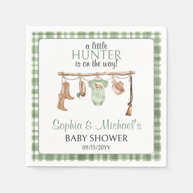 Servilleta De Papel A Little Hunter Is On The Way Baby Shower Party (Anverso)