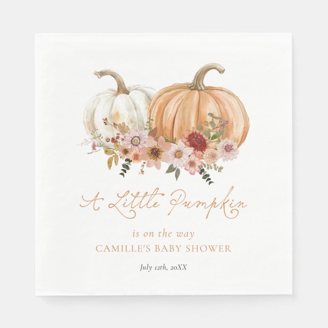 Servilleta De Papel A Little Pumpkin Boho Floral Baby Shower (Anverso)