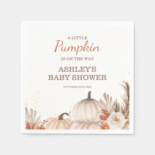 Servilleta De Papel A Little Pumpkin, Fall Baby Shower Boho (Anverso)