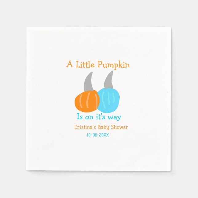 Servilleta De Papel A little pumpkin is on it's way baby shower orange (Anverso)