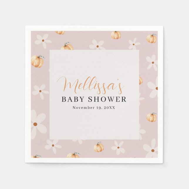 Servilleta De Papel A Little Pumpkin Is On The Way Fall Baby shower (Anverso)