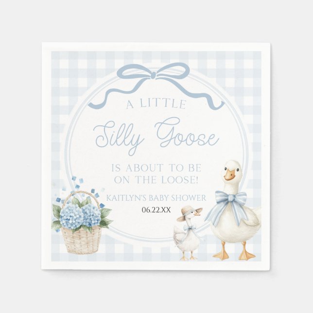Servilleta De Papel A Little Silly Goose Blue Floral Bow Baby Shower (Anverso)
