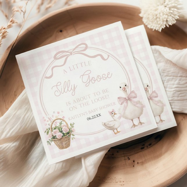 Servilleta De Papel A Little Silly Goose Pink Floral Bow Baby Shower (Subido por el creador)