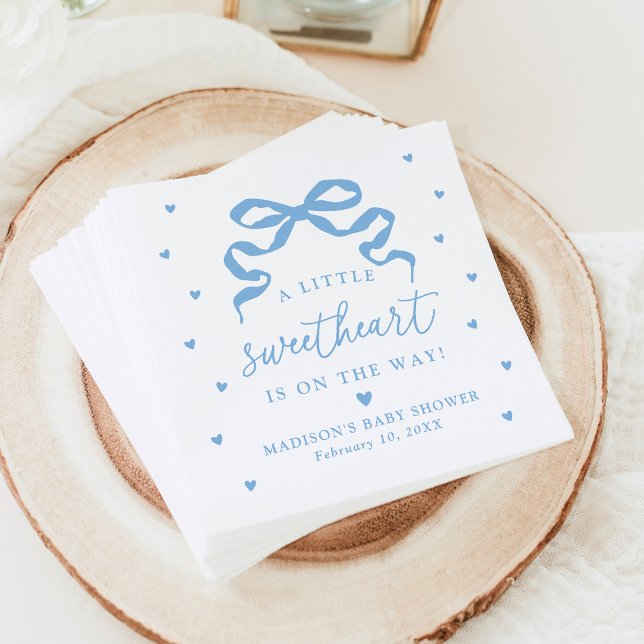 Servilleta De Papel A Little Sweetheart Blue Bow Baby Shower (Subido por el creador)