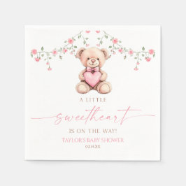 Servilleta De Papel A Little Sweetheart Pink Teddy Bear Baby Shower