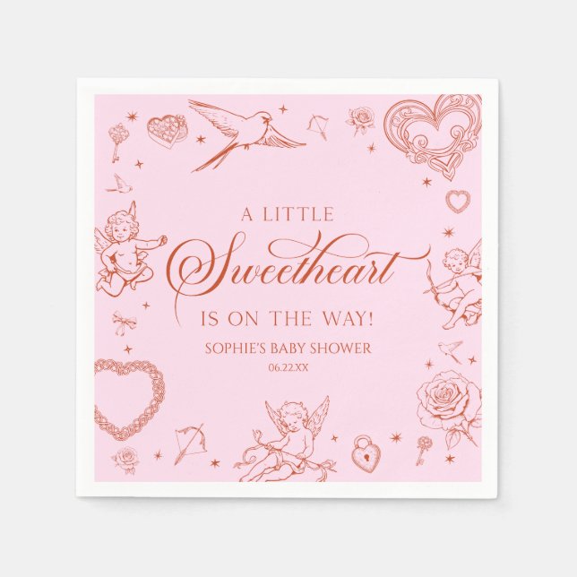 Servilleta De Papel A Little Sweetheart Valentine's Day Baby Shower (Anverso)