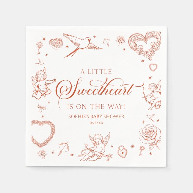 Servilleta De Papel A Little Sweetheart Valentine's Day Baby Shower (Anverso)