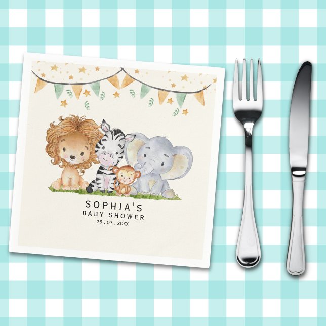 Servilleta De Papel A Little Wild One Safari Animals Baby Shower (Subido por el creador)
