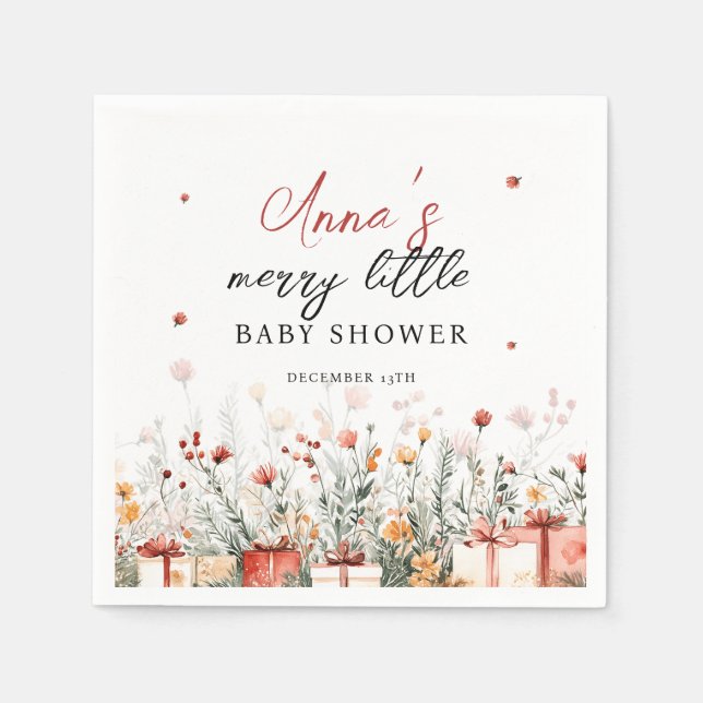 Servilleta De Papel A Merry Little Baby Shower Christmas Florals (Anverso)