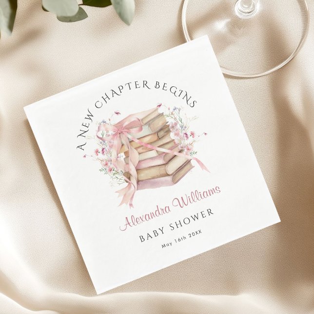 Servilleta De Papel A New Chapter Begins Pink Book Baby Shower Napkin (A new Chapter Pink Books baby shower napkin)