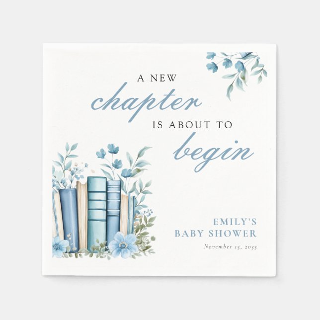 Servilleta De Papel A New Chapter Blue Baby Shower (Anverso)