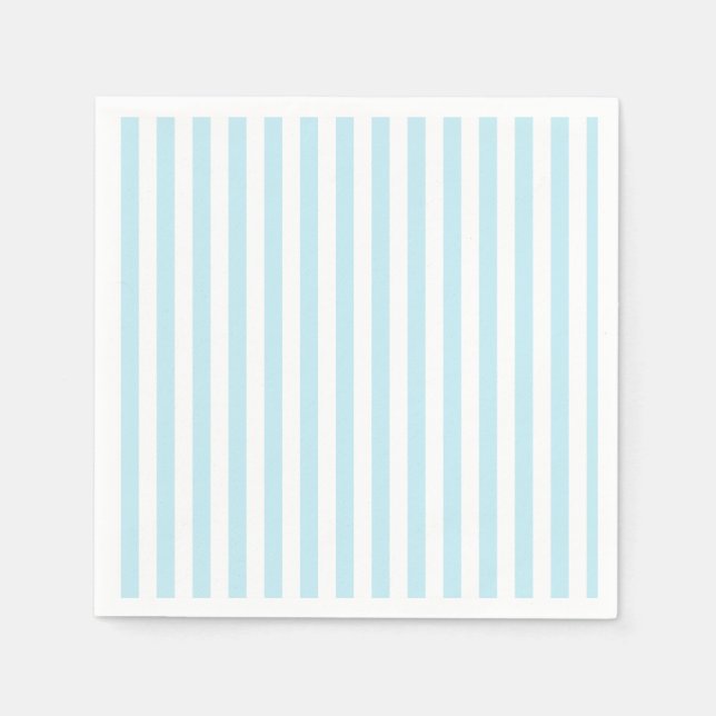 Servilleta de papel a rayas azul pastel y blanco (Anverso)
