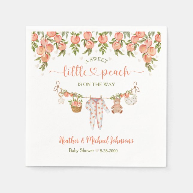 Servilleta De Papel A Sweet Little Peach Clothesline Baby Shower (Anverso)
