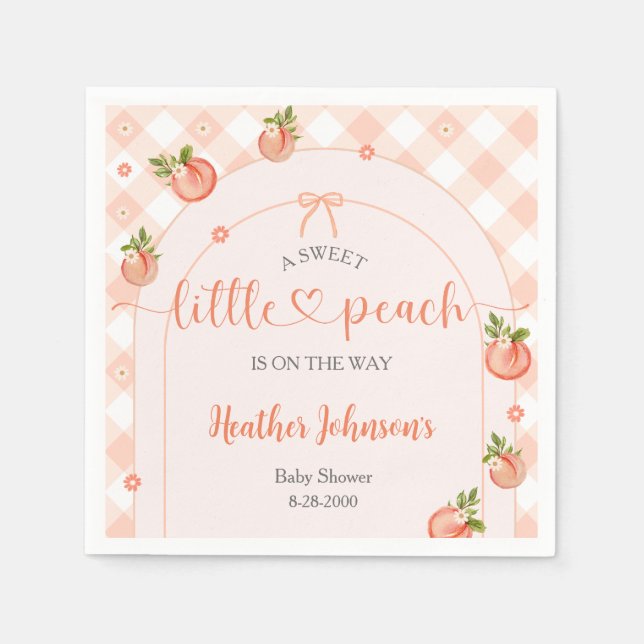 Servilleta De Papel A Sweet Little Peach Gingham Baby Shower (Anverso)