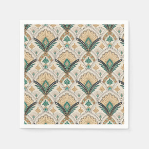 Servilleta De Papel Abanico Art Deco y patrón geométrico teñido de azu
