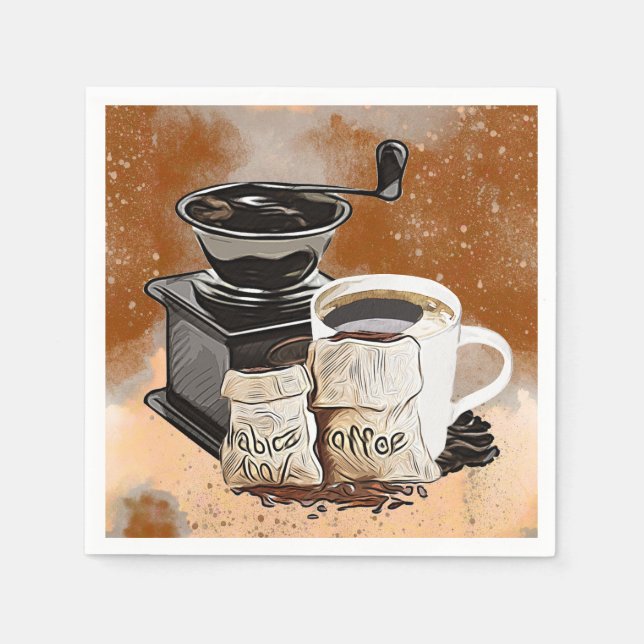 Servilleta De Papel Abanico de café lindo molienda frijol (Anverso)