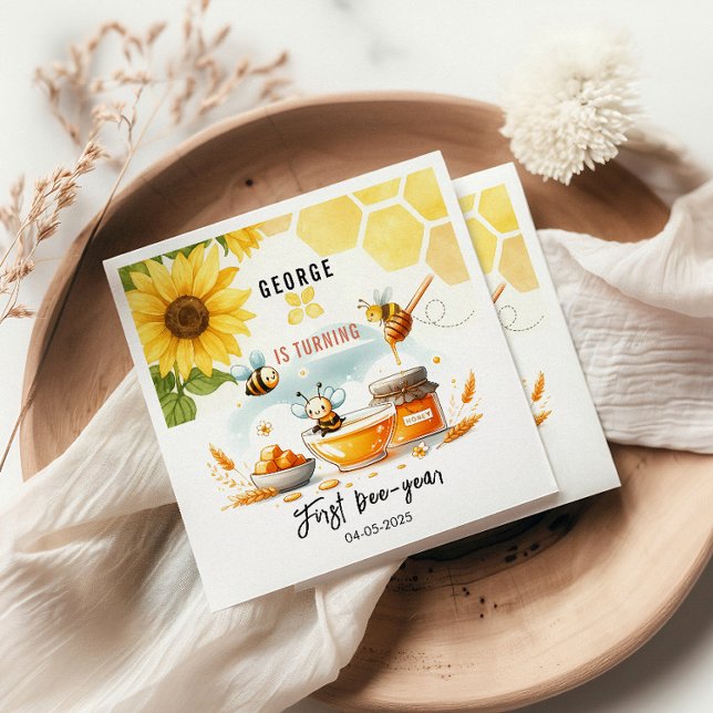 Servilleta De Papel Abeja amarilla y girasol 1 cumpleaños (Subido por el creador)