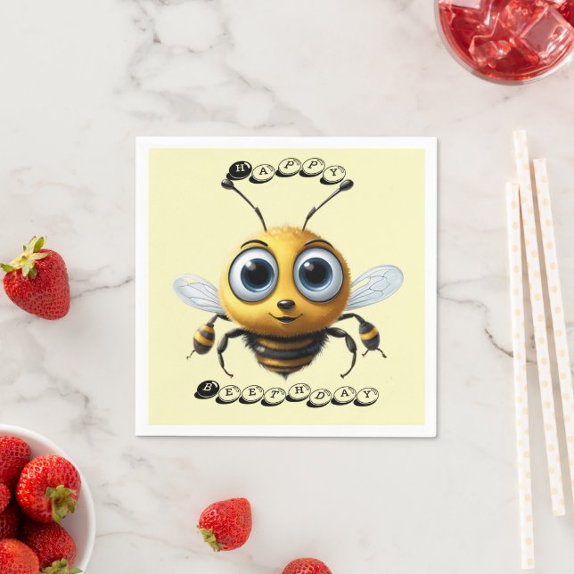 Servilleta De Papel Abeja Con Grandes Ojos Esperanzadores Dice Feliz C (In situ)