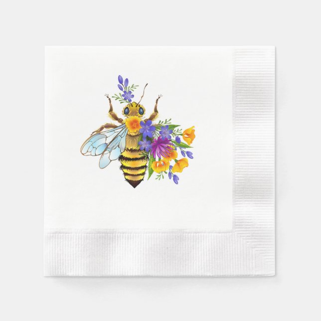 Servilleta De Papel Abeja de flor con plantas silvestres (Anverso)