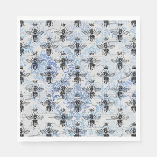 Servilleta De Papel Abeja de Miel Damask Azul (Anverso)