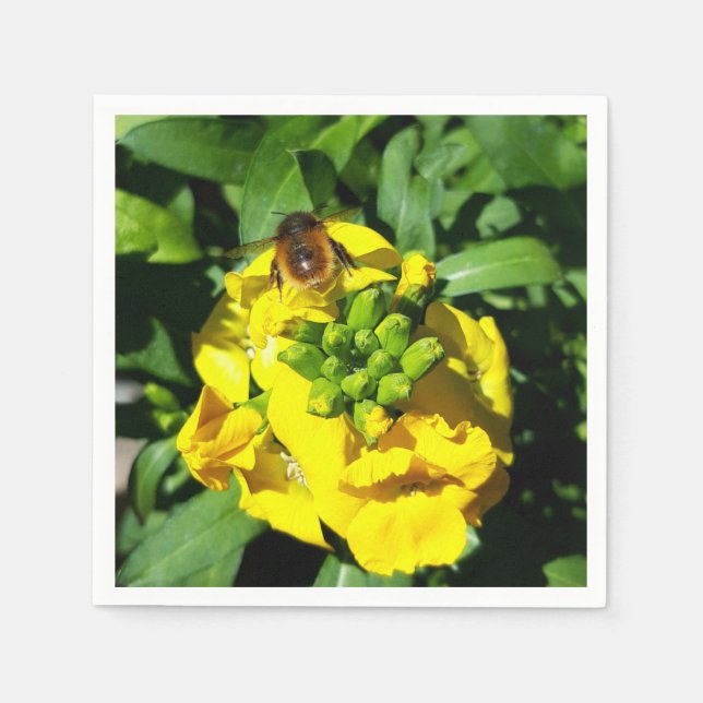 Servilleta De Papel Abeja en flores amarillas (Anverso)