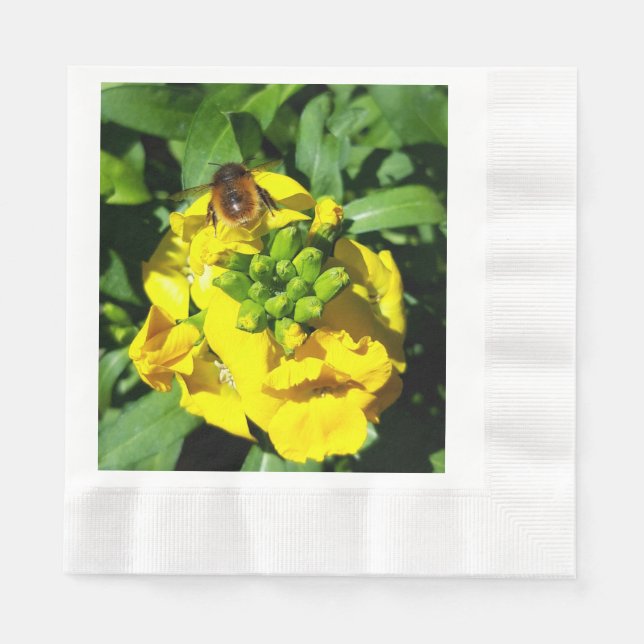 Servilleta De Papel Abeja en flores amarillas (Anverso)