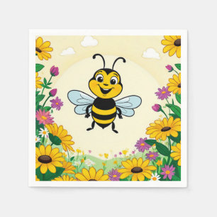 Servilleta De Papel Abeja Feliz En Flores Coloridas