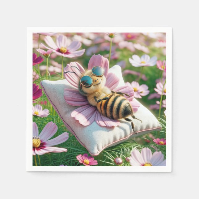 Servilleta De Papel Abeja melífera descansando en una almohada (Anverso)