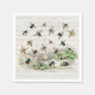 Servilleta De Papel Abeja Reina Entomología Botánica Vintage