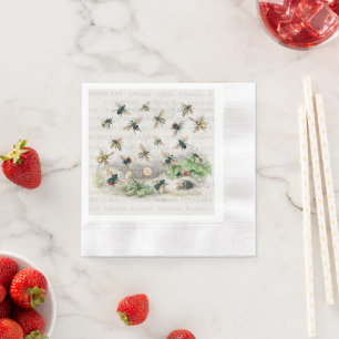 Servilleta De Papel Abeja Reina Entomología Botánica Vintage