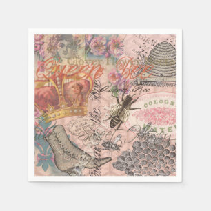 Servilleta De Papel Abeja Reina Vintage Hermoso Collage