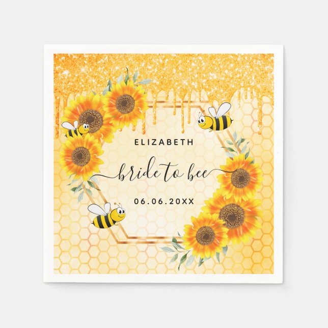 Servilleta De Papel Abejas bumble glitter dorado girasoles ducha nupci (Anverso)