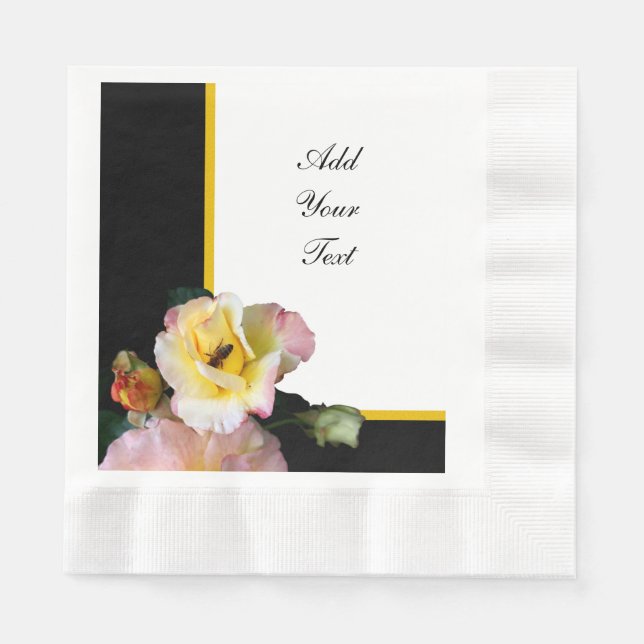 Servilleta De Papel Abejas con flores de rosas amarillas rosas (Anverso)