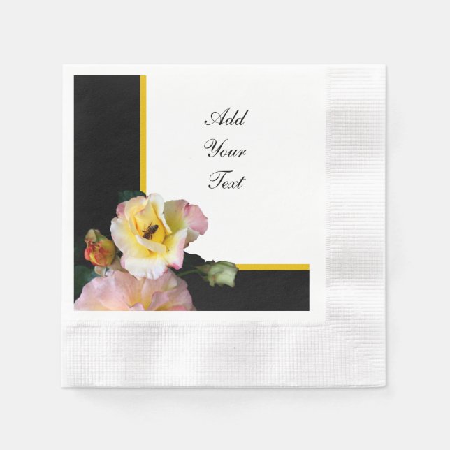 Servilleta De Papel Abejas con flores de rosas amarillas rosas (Anverso)