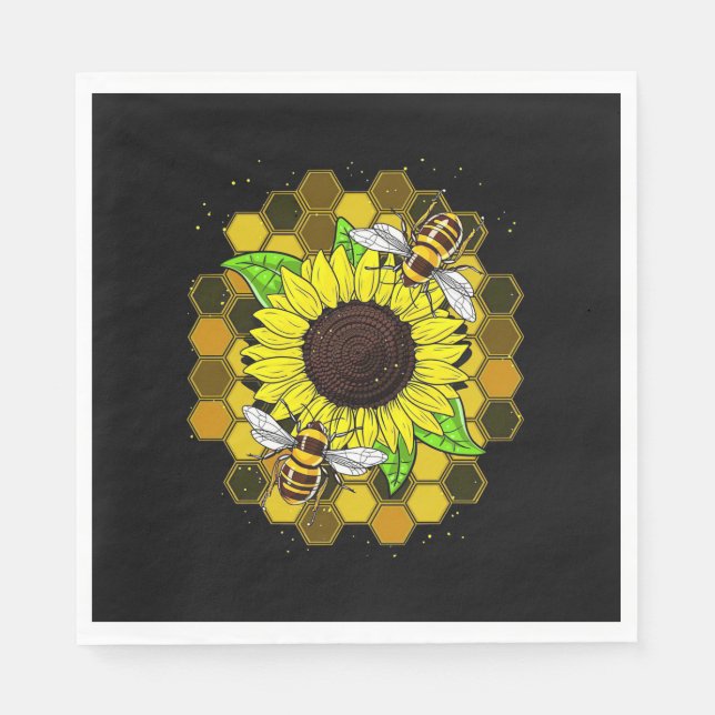 Servilleta De Papel Abejas de girasol hippie (Anverso)