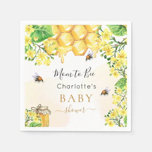 Servilleta De Papel Abejas florales amarillas Baby Shower (Anverso)