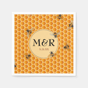 Servilleta De Papel Abejas n' Honeycomb Monograma Satin Gold