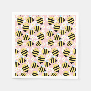 Servilleta De Papel Abejas Y Flores Blancas