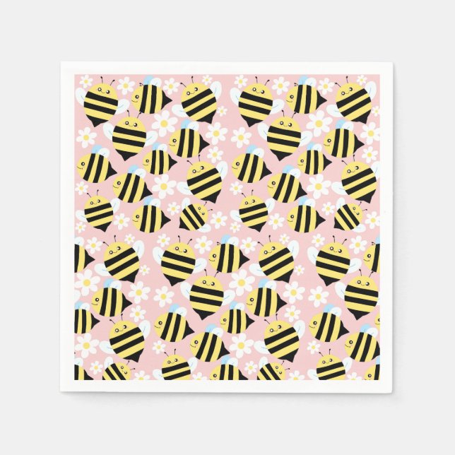 Servilleta De Papel Abejas Y Flores Blancas (Anverso)