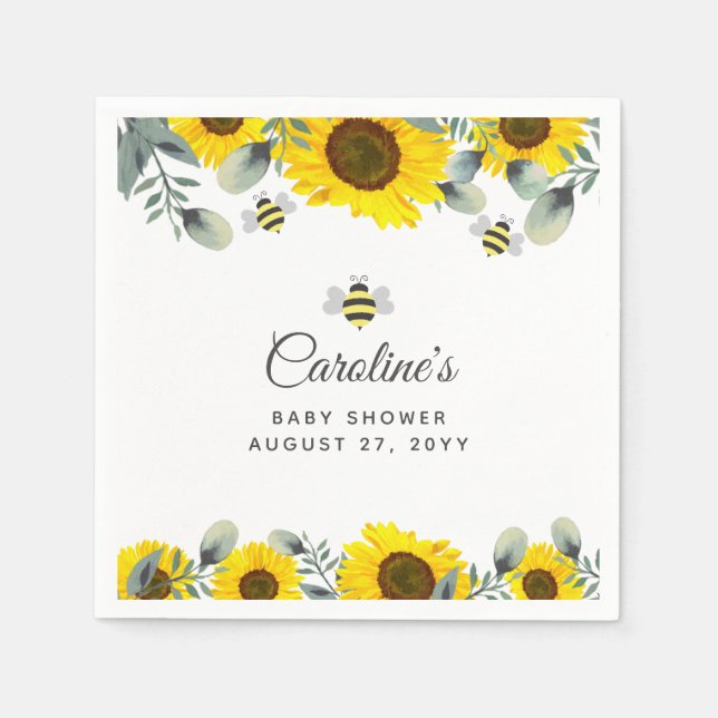 Servilleta De Papel Abejas y girasoles Eucalyptus Baby Shower (Anverso)