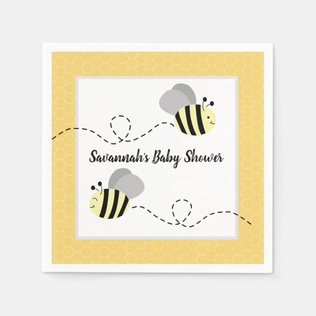 Servilleta De Papel Abejorro Gris Amarillo Personalizado (Anverso)