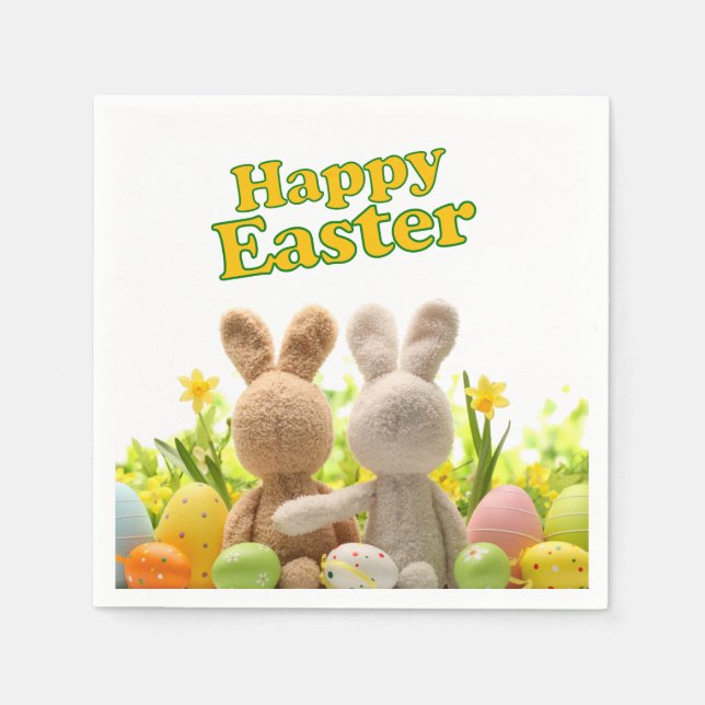 Servilleta De Papel Abrazando conejitos - Feliz Pascua (Anverso)