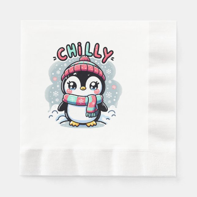 Servilleta De Papel Abrazo de bufanda nevada de pingüino helado (Anverso)