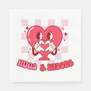 Servilleta De Papel "Abrazos y Besos"   Corazón Rosa Dulce y Cariñoso