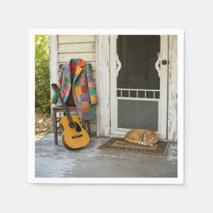 Servilleta De Papel Abrigo de Muchos Colores con Guitarra y Gato