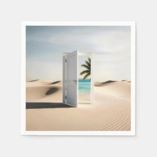 Servilleta De Papel Abrir puerta del desierto con oasis tropical