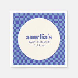 Servilleta De Papel Abstract Checkerboard Blue Custom Baby Shower