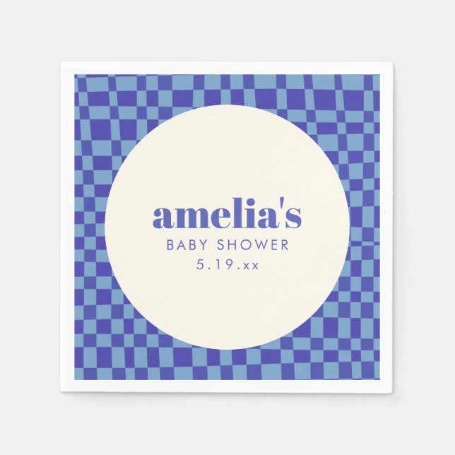 Servilleta De Papel Abstract Checkerboard Blue Custom Baby Shower (Anverso)