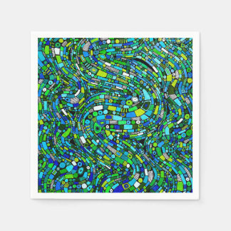 Servilleta De Papel Abstract Design Blue Green Waves Shapes